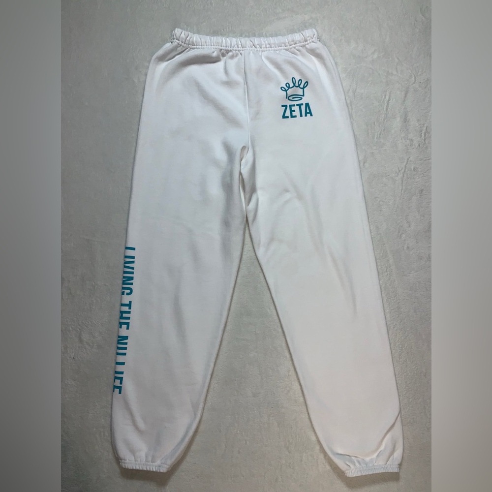 Zeta "Living the Nu life white sweatpants womens size XL
